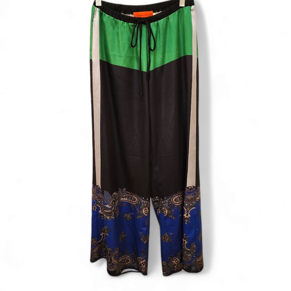 Clover Canyon Silk Color Block Drawstring Pants, Small